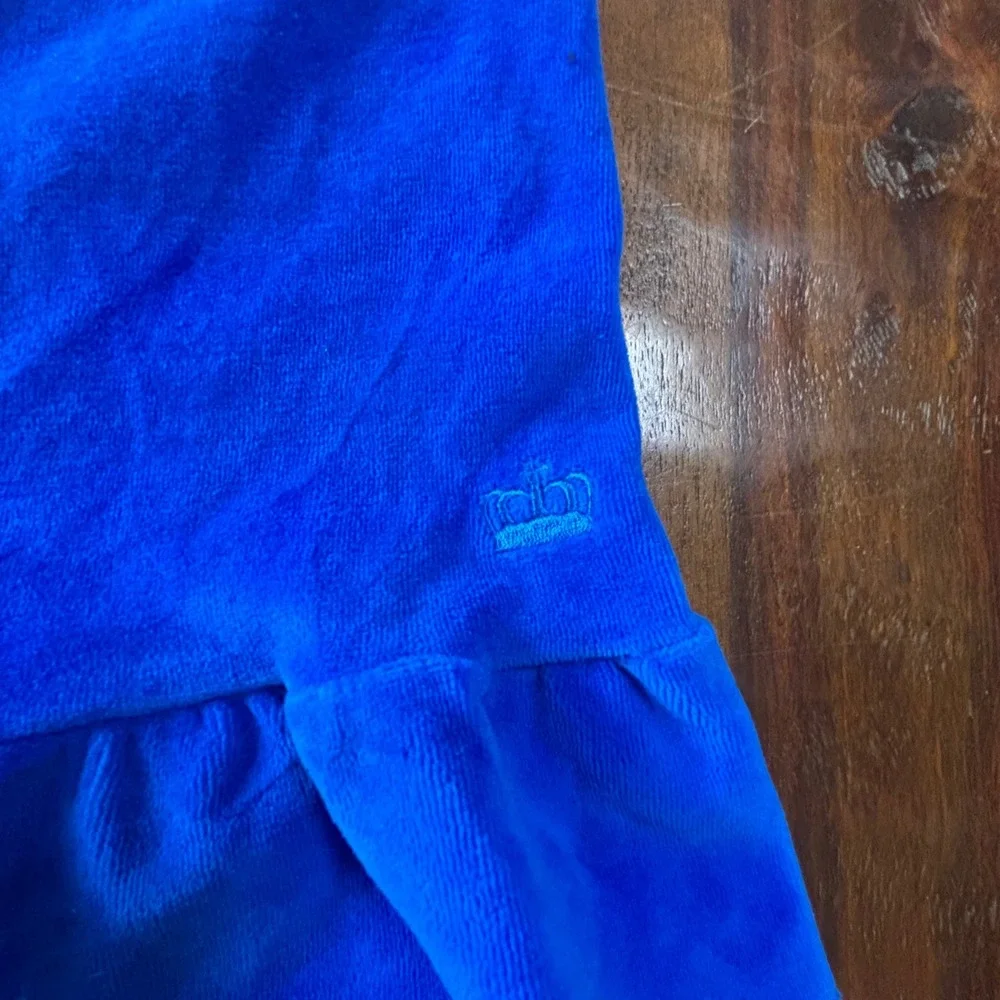 Juicy by Juicy Couture Womens Royal Blue Velour Smocked Tube Dress Ruffle Hem L - Picture 2 of 6
